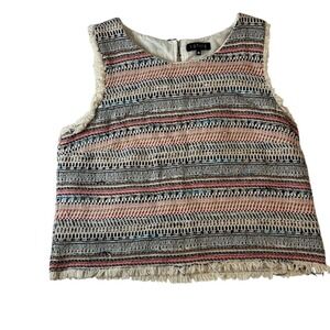 1.STATE Womens M Striped‎ Open Stitch Tank Top Boho Chic Fringe